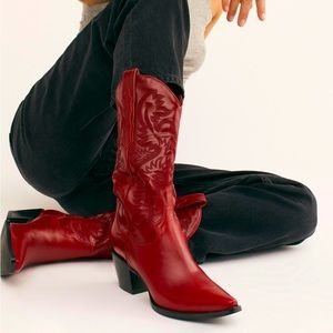 Jeffrey Campbell x Free People Dagget Red Cowboy Boots — LIKE NEW!!! Size 7